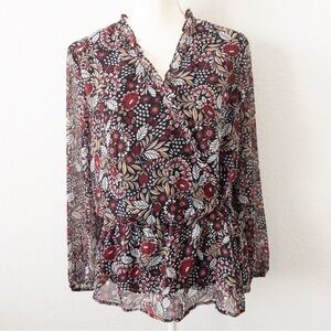 Liz Claiborne Floral Print Faux Wrap Blouse Size Medium